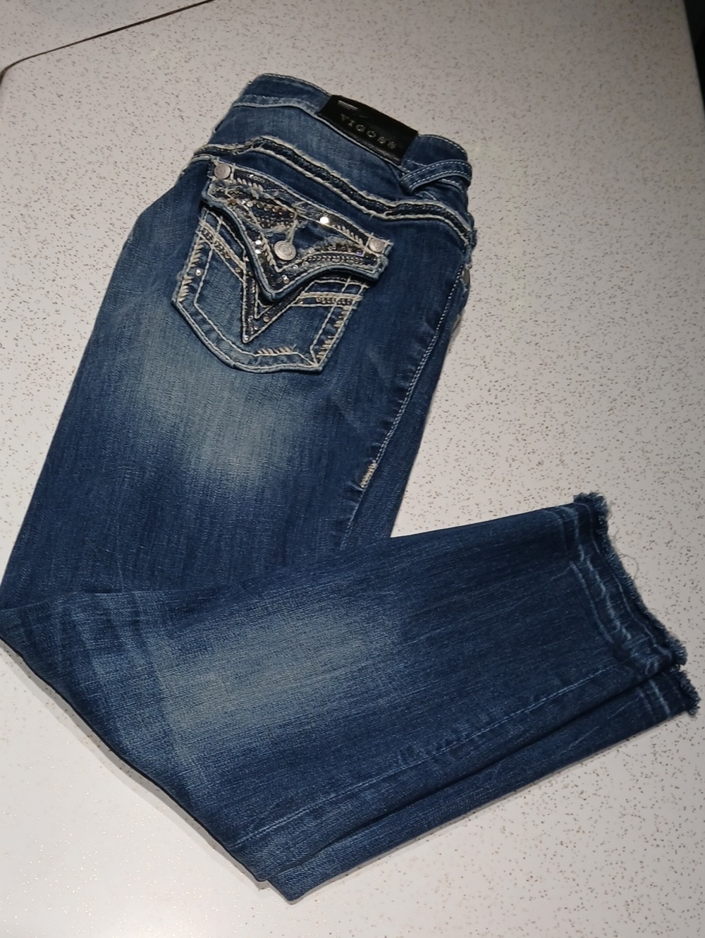 Vigoss Dark Blue Cropped Embellished Pocket Ankle Jeans Sz 11/12